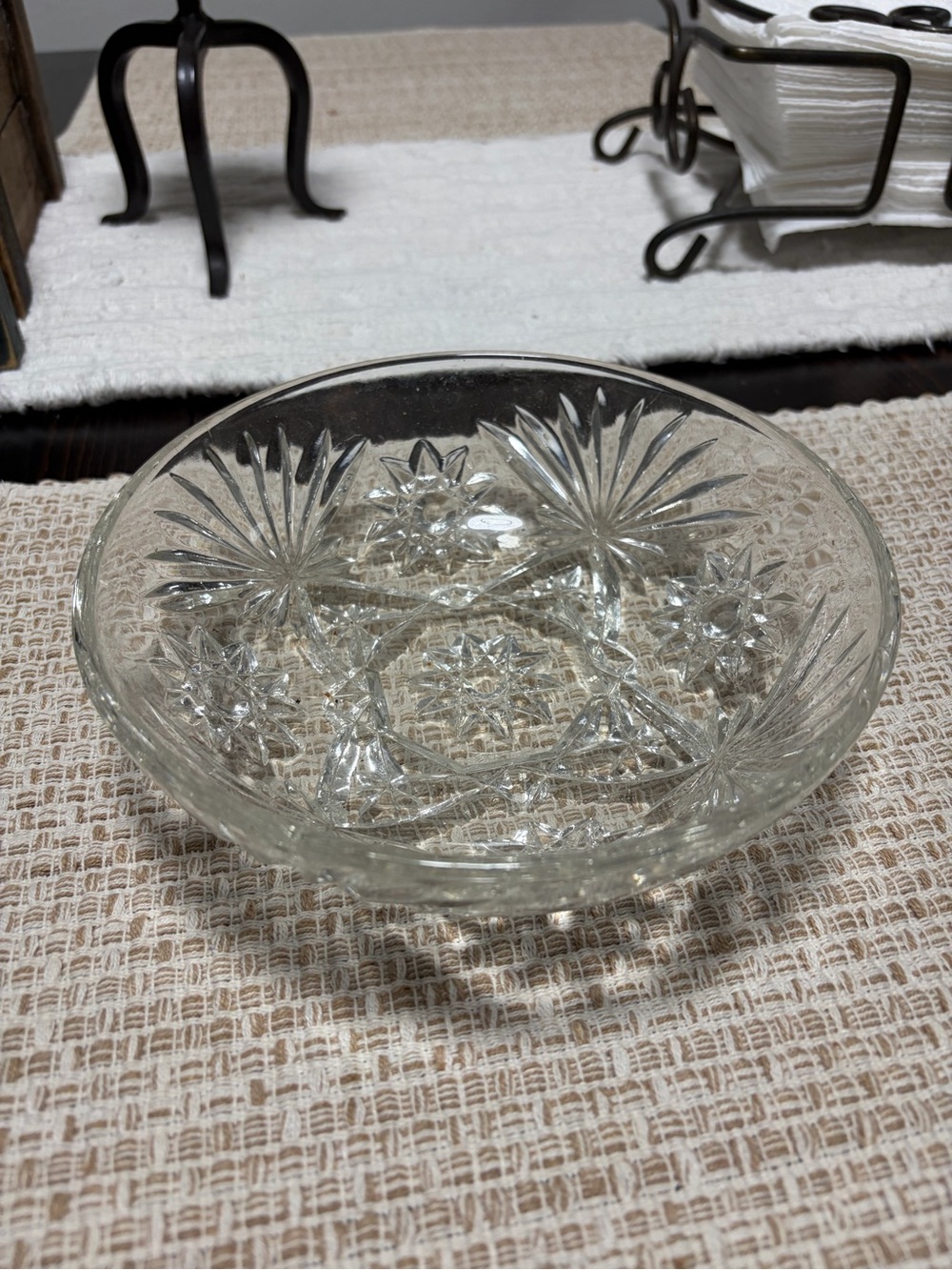 Vintage Anchor Hocking Star of David Cut Glass 7” Round (1)